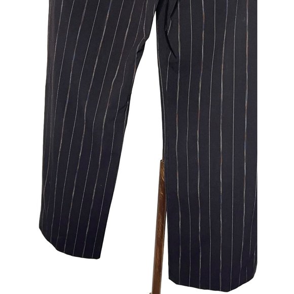 Larry Levine petite stretch 10 P black pinstripe snap straps at pockets, wide le - Picture 6 of 10
